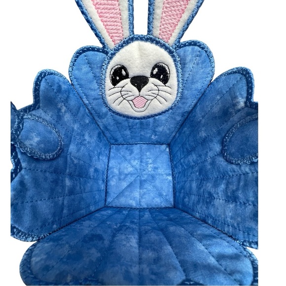 Hand Crafted Easter Basket Bunny with Handle Rabbit Embroidered Blue Kids Toy - Picture 8 of 17